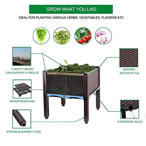 Raised Garden Beds Elevated Planter Box for Outdoor Plants Growing Perfect for Vegetables Flowers Fruits Herbs Planting in Patio Balcony, Brown