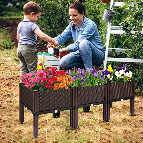 Raised Garden Beds Elevated Planter Box for Outdoor Plants Growing Perfect for Vegetables Flowers Fruits Herbs Planting in Patio Balcony, Brown