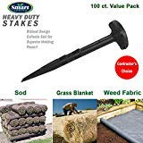 heavy duty garden stakes circle top for weed fabric, sod, erosion blanket, landscape fabric, safer than steel sod staples (100)