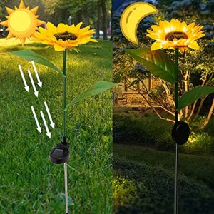 Dazzle Bright Sunflower Shape Solar LED Lights, 2 Pack Garden Waterproof Decorative with Stake for Outdoor Yard Pathway Outside Patio Lawn