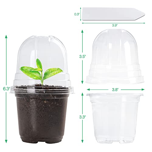 Bluepro Clear Nursery Pots with Humidity Dome 30 Sets 4" Transparent Plastic Plant Pot Seedling Planter Seed Starter Pots Flower Pot with 10pcs Plant Labels for Indoor Outdoor Garden