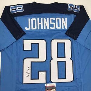 autographed/signed chris johnson tennessee powder blue football jersey jsa coa