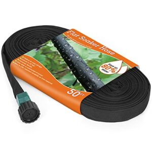 Flat Soaker Hose 50 ft for Garden Beds Drip Hose Heavy Duty Save 70% Water for Vegetable Tree (50FT)