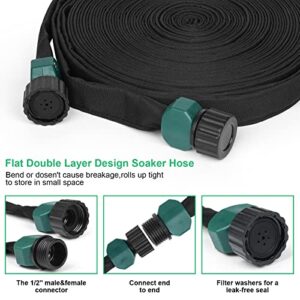 Flat Soaker Hose 50 ft for Garden Beds Drip Hose Heavy Duty Save 70% Water for Vegetable Tree (50FT)