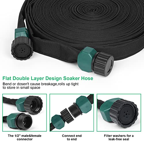 Flat Soaker Hose 50 ft for Garden Beds Drip Hose Heavy Duty Save 70% Water for Vegetable Tree (50FT)