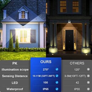 Solar Outdoor Lights 6 Packs, Motion Sensor Solar Powered Lights IP65 Waterproof, 100LED/3 Modes/270° Lighting Angle, Wall Security Lights for Fence Yard Garden Patio Front Door