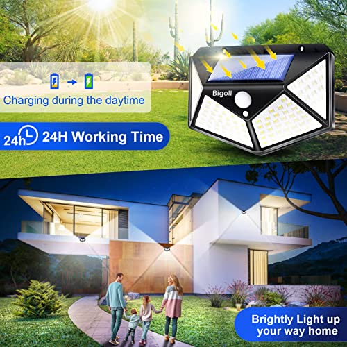 Solar Outdoor Lights 6 Packs, Motion Sensor Solar Powered Lights IP65 Waterproof, 100LED/3 Modes/270° Lighting Angle, Wall Security Lights for Fence Yard Garden Patio Front Door