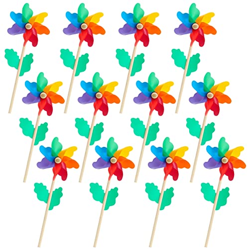 12 Pack Rainbow Flower Pinwheels for Yard and Garden, Outdoor Decorations, Party Favors for Kids (11.2 In)