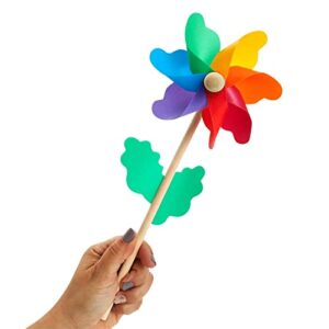 12 Pack Rainbow Flower Pinwheels for Yard and Garden, Outdoor Decorations, Party Favors for Kids (11.2 In)