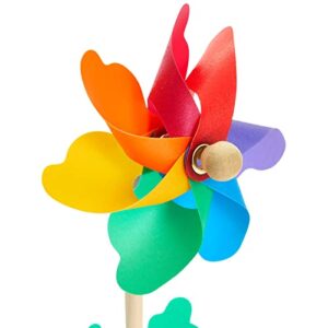 12 Pack Rainbow Flower Pinwheels for Yard and Garden, Outdoor Decorations, Party Favors for Kids (11.2 In)