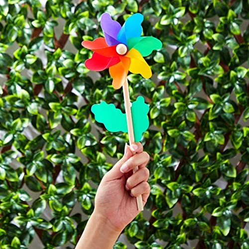 12 Pack Rainbow Flower Pinwheels for Yard and Garden, Outdoor Decorations, Party Favors for Kids (11.2 In)