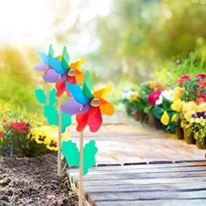 12 Pack Rainbow Flower Pinwheels for Yard and Garden, Outdoor Decorations, Party Favors for Kids (11.2 In)