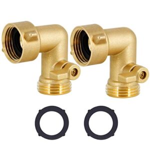 twinkle star 90 degree garden hose elbow with shut off valve 2 pack, 3/4″ heavy duty hose adapter with 2 o-rings, solid brass gooseneck garden hose connector