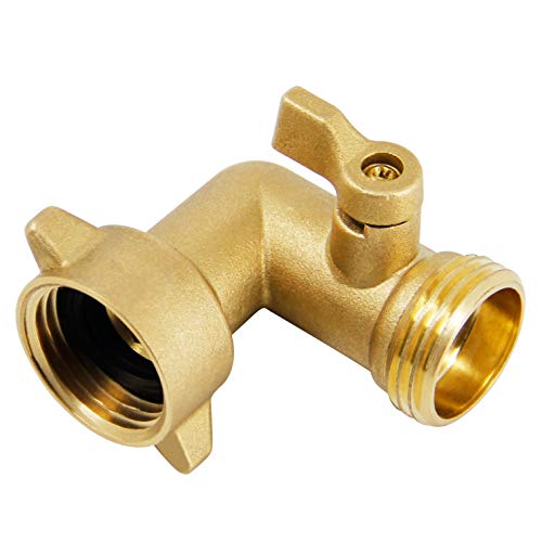 Twinkle Star 90 Degree Garden Hose Elbow with Shut Off Valve 2 Pack, 3/4" Heavy Duty Hose Adapter with 2 O-rings, Solid Brass Gooseneck Garden Hose Connector