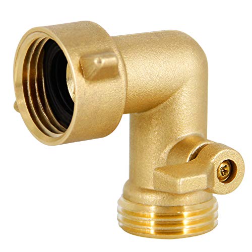 Twinkle Star 90 Degree Garden Hose Elbow with Shut Off Valve 2 Pack, 3/4" Heavy Duty Hose Adapter with 2 O-rings, Solid Brass Gooseneck Garden Hose Connector