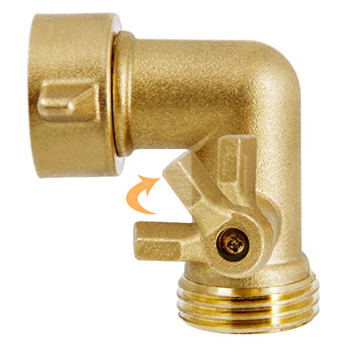 Twinkle Star 90 Degree Garden Hose Elbow with Shut Off Valve 2 Pack, 3/4" Heavy Duty Hose Adapter with 2 O-rings, Solid Brass Gooseneck Garden Hose Connector