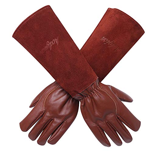 Acdyion Gardening Gloves for Women/Men Rose Pruning Thorn & Cut Proof Long Forearm Protection Gauntlet, Durable Thick Cowhide Leather Work Garden Gloves