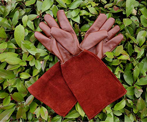 Acdyion Gardening Gloves for Women/Men Rose Pruning Thorn & Cut Proof Long Forearm Protection Gauntlet, Durable Thick Cowhide Leather Work Garden Gloves