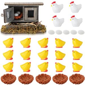 30 pieces miniature retro wooden chicken coop mini family chicken easter figurines tiny hen chick egg chicken nest for garden micro landscape home terrarium crafts cake toppers easter decorations