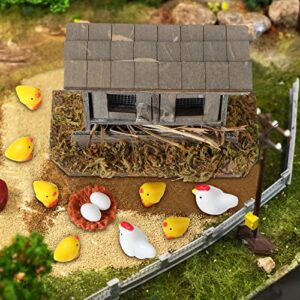 30 Pieces Miniature Retro Wooden Chicken Coop Mini Family Chicken Easter Figurines Tiny Hen Chick Egg Chicken Nest for Garden Micro Landscape Home Terrarium Crafts Cake Toppers Easter Decorations