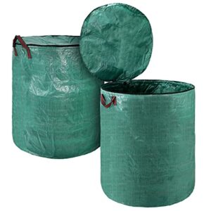 2 pack reusable yard lawn waste management bags, collapsible garden grass leaf bag holder with lid and handle, extra large heavy duty gardening container for garbage dumpster debris (132 gallon)