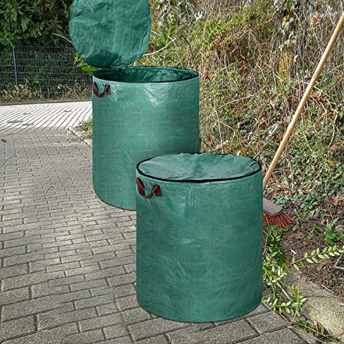 2 Pack Reusable Yard Lawn Waste Management Bags, Collapsible Garden Grass Leaf Bag Holder with Lid and Handle, Extra Large Heavy Duty Gardening Container for Garbage Dumpster Debris (132 Gallon)