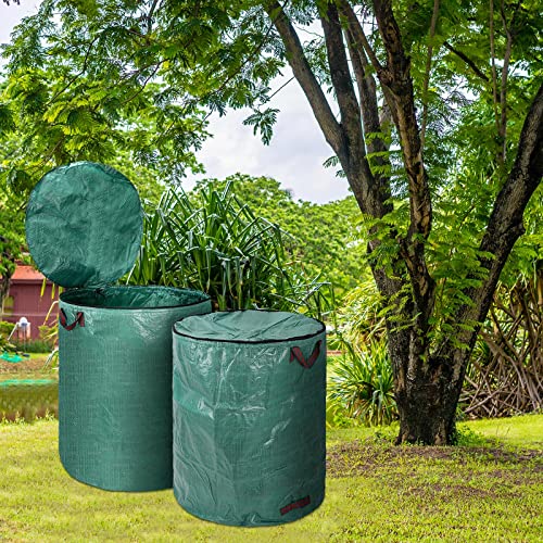 2 Pack Reusable Yard Lawn Waste Management Bags, Collapsible Garden Grass Leaf Bag Holder with Lid and Handle, Extra Large Heavy Duty Gardening Container for Garbage Dumpster Debris (132 Gallon)