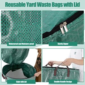 2 Pack Reusable Yard Lawn Waste Management Bags, Collapsible Garden Grass Leaf Bag Holder with Lid and Handle, Extra Large Heavy Duty Gardening Container for Garbage Dumpster Debris (132 Gallon)