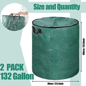 2 Pack Reusable Yard Lawn Waste Management Bags, Collapsible Garden Grass Leaf Bag Holder with Lid and Handle, Extra Large Heavy Duty Gardening Container for Garbage Dumpster Debris (132 Gallon)