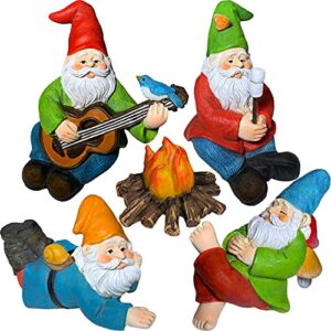 mood lab miniature garden gnomes – camping gnome kit of 5 pcs – figurines & accessories set – outdoor or house decor