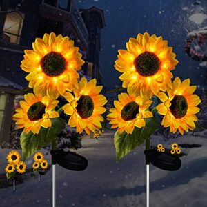 2 pack sunflower solar lights outdoor decor with 3 led sunflower yellow flower lights decorative waterproof for patio lawn garden yard pathway decoration