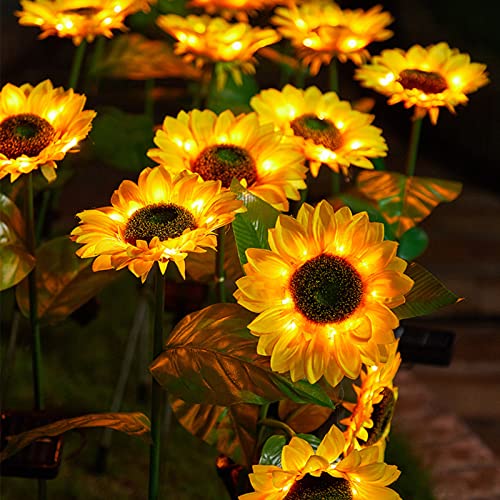 2 Pack Sunflower Solar Lights Outdoor Decor with 3 LED Sunflower Yellow Flower Lights Decorative Waterproof for Patio Lawn Garden Yard Pathway Decoration