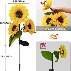 2 Pack Sunflower Solar Lights Outdoor Decor with 3 LED Sunflower Yellow Flower Lights Decorative Waterproof for Patio Lawn Garden Yard Pathway Decoration