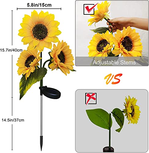 2 Pack Sunflower Solar Lights Outdoor Decor with 3 LED Sunflower Yellow Flower Lights Decorative Waterproof for Patio Lawn Garden Yard Pathway Decoration