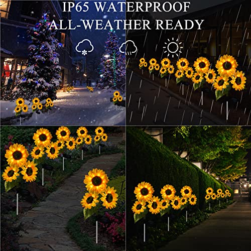 2 Pack Sunflower Solar Lights Outdoor Decor with 3 LED Sunflower Yellow Flower Lights Decorative Waterproof for Patio Lawn Garden Yard Pathway Decoration
