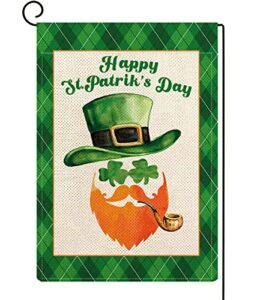 baccessor st patricks day garden flag 12×18 inch double sided lucky shamrock clover green hat welcome burlap yard flags for outside yard lawn outdoor irish st patrick’s day decoration