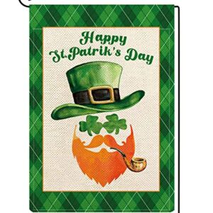 Baccessor St Patricks Day Garden Flag 12×18 Inch Double Sided Lucky Shamrock Clover Green Hat Welcome Burlap Yard Flags for Outside Yard Lawn Outdoor Irish St Patrick's Day Decoration