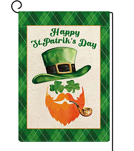 Baccessor St Patricks Day Garden Flag 12×18 Inch Double Sided Lucky Shamrock Clover Green Hat Welcome Burlap Yard Flags for Outside Yard Lawn Outdoor Irish St Patrick's Day Decoration