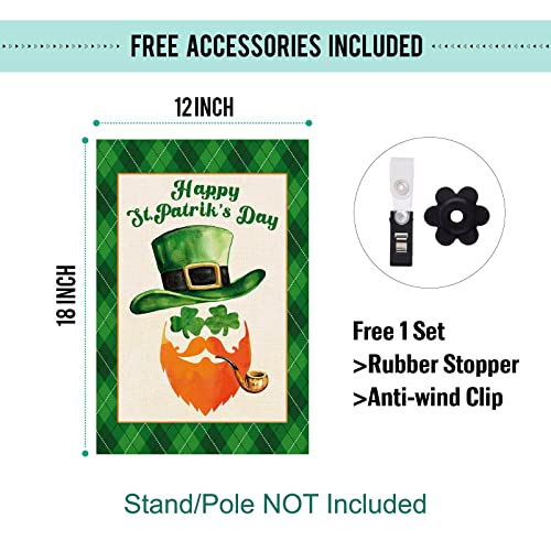 Baccessor St Patricks Day Garden Flag 12×18 Inch Double Sided Lucky Shamrock Clover Green Hat Welcome Burlap Yard Flags for Outside Yard Lawn Outdoor Irish St Patrick's Day Decoration