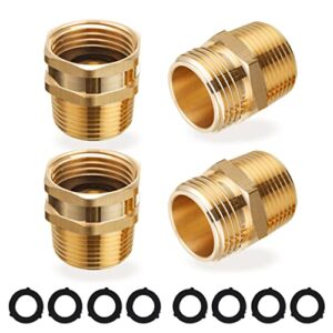 joejet garden hose connector, 3/4” ght female and male to 3/4” npt male, metal brass water hose to pipe thread adapters and fittings