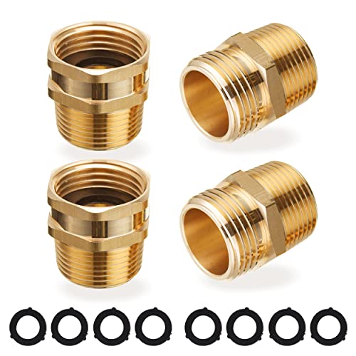 JOEJET Garden Hose Connector, 3/4'' GHT Female and Male to 3/4'' NPT Male, Metal Brass Water Hose to Pipe Thread Adapters and Fittings