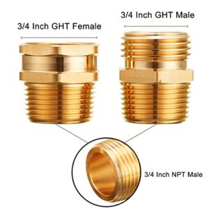 JOEJET Garden Hose Connector, 3/4'' GHT Female and Male to 3/4'' NPT Male, Metal Brass Water Hose to Pipe Thread Adapters and Fittings