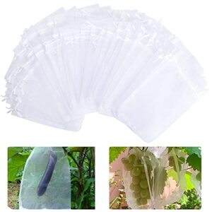 100 pcs penetrating light fruit protection bags- 8×12 inch organza fruit netting barrier bags ,garden plant fruit mesh bags with drawstring