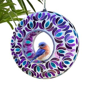 lily’s home hanging outdoor fly through wild bird feeder, an excellent addition to any garden, mosaic. 8 inches. purple and blue