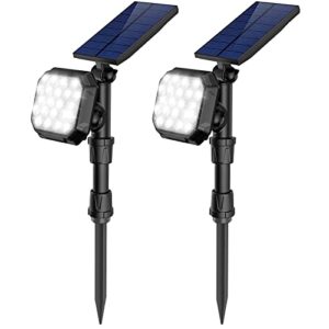 roshwey solar lights outdoor, 22 led 700 lumens bright solar powered flood lights waterproof spotlight outside lights for garden, driveway, pathway, walkway – cool white, 2 pack