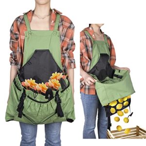 gardening apron, garden apron with pocket for harvesting gardening weeding, 100% cotton canvas water resistant apron with quick release pocket for men&women, perfect gardening gift(green)
