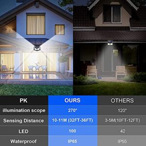 Solar Lights Outdoor 6 Pack, 100LED/3 Modes 270° Lighting Angle Motion Sensor Security Lights, IP65 Waterproof Wall Lights Solar Powered, Bright for Backyard Garden Fence Patio Front Door