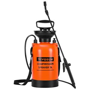 vivosun 1.35-gallon pump pressure sprayer, pressurized lawn & garden water spray bottle with adjustable shoulder strap, for spraying plants, garden watering and household cleaning