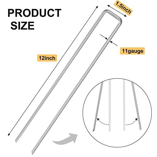 Whonline 120pcs 12 Inch Galvanized Garden Stakes Landscape Staples Fence Stakes, 11 Gauge Heavy Duty Garden Staples for Securing Lawn Fabric, Tent, Weed Barrier, Irrigation Tubing