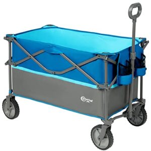 portal folding utility wagon collapsible cart with wheels heavy duty foldable garden wagon with cup holder& side pocket, for camping, outdoor, shopping